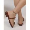 imageSweatyRocks Womens PU Leather Open Square Toe Thong Sandals Round Decor Outdoor Flat SandalsBrown