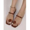imageSweatyRocks Womens PU Leather Open Square Toe Thong Sandals Round Decor Outdoor Flat SandalsBrown