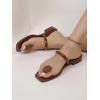 imageSweatyRocks Womens PU Leather Open Square Toe Thong Sandals Round Decor Outdoor Flat SandalsBrown