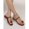 imageSweatyRocks Womens PU Leather Open Square Toe Thong Sandals Round Decor Outdoor Flat SandalsBrown