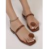imageSweatyRocks Womens PU Leather Open Square Toe Thong Sandals Round Decor Outdoor Flat SandalsBrown