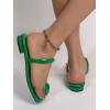 imageSweatyRocks Womens PU Leather Open Square Toe Thong Sandals Round Decor Outdoor Flat SandalsGreen