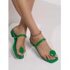 imageSweatyRocks Womens PU Leather Open Square Toe Thong Sandals Round Decor Outdoor Flat SandalsGreen