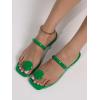 imageSweatyRocks Womens PU Leather Open Square Toe Thong Sandals Round Decor Outdoor Flat SandalsGreen