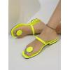 imageSweatyRocks Womens PU Leather Open Square Toe Thong Sandals Round Decor Outdoor Flat SandalsMustard Yellow