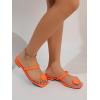 imageSweatyRocks Womens PU Leather Open Square Toe Thong Sandals Round Decor Outdoor Flat SandalsOrange