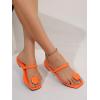 imageSweatyRocks Womens PU Leather Open Square Toe Thong Sandals Round Decor Outdoor Flat SandalsOrange