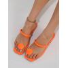 imageSweatyRocks Womens PU Leather Open Square Toe Thong Sandals Round Decor Outdoor Flat SandalsOrange