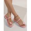 imageSweatyRocks Womens PU Leather Open Square Toe Thong Sandals Round Decor Outdoor Flat SandalsPink