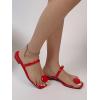 imageSweatyRocks Womens PU Leather Open Square Toe Thong Sandals Round Decor Outdoor Flat SandalsRed