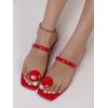 imageSweatyRocks Womens PU Leather Open Square Toe Thong Sandals Round Decor Outdoor Flat SandalsRed