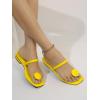 imageSweatyRocks Womens PU Leather Open Square Toe Thong Sandals Round Decor Outdoor Flat SandalsYellow