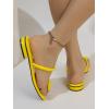 imageSweatyRocks Womens PU Leather Open Square Toe Thong Sandals Round Decor Outdoor Flat SandalsYellow