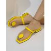 imageSweatyRocks Womens PU Leather Open Square Toe Thong Sandals Round Decor Outdoor Flat SandalsYellow
