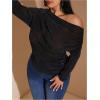 imageSweatyRocks Womens Plus Size Crop Tops Asymmetrical Neck Ruched Long Sleeve Mesh T ShirtsBlack