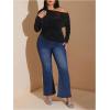 imageSweatyRocks Womens Plus Size Crop Tops Asymmetrical Neck Ruched Long Sleeve Mesh T ShirtsBlack