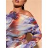 imageSweatyRocks Womens Plus Size Crop Tops Asymmetrical Neck Ruched Long Sleeve Mesh T ShirtsBlue