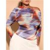 imageSweatyRocks Womens Plus Size Crop Tops Asymmetrical Neck Ruched Long Sleeve Mesh T ShirtsBlue