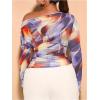 imageSweatyRocks Womens Plus Size Crop Tops Asymmetrical Neck Ruched Long Sleeve Mesh T ShirtsBlue