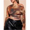 imageSweatyRocks Womens Plus Size Crop Tops Asymmetrical Neck Ruched Long Sleeve Mesh T ShirtsBrown