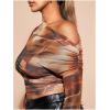 imageSweatyRocks Womens Plus Size Crop Tops Asymmetrical Neck Ruched Long Sleeve Mesh T ShirtsBrown