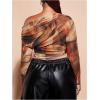 imageSweatyRocks Womens Plus Size Crop Tops Asymmetrical Neck Ruched Long Sleeve Mesh T ShirtsBrown
