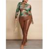 imageSweatyRocks Womens Plus Size Crop Tops Asymmetrical Neck Ruched Long Sleeve Mesh T ShirtsGreen