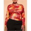 imageSweatyRocks Womens Plus Size Crop Tops Asymmetrical Neck Ruched Long Sleeve Mesh T ShirtsOrange