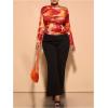 imageSweatyRocks Womens Plus Size Crop Tops Asymmetrical Neck Ruched Long Sleeve Mesh T ShirtsOrange