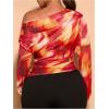 imageSweatyRocks Womens Plus Size Crop Tops Asymmetrical Neck Ruched Long Sleeve Mesh T ShirtsOrange