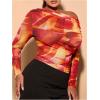 imageSweatyRocks Womens Plus Size Crop Tops Asymmetrical Neck Ruched Long Sleeve Mesh T ShirtsOrange