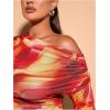 imageSweatyRocks Womens Plus Size Crop Tops Asymmetrical Neck Ruched Long Sleeve Mesh T ShirtsOrange