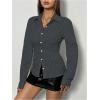 imageSweatyRocks Womens Striped Button Down Slim Fit Shirt Long Sleeve Collar Work Blouse TopsBlack