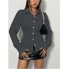 imageSweatyRocks Womens Striped Button Down Slim Fit Shirt Long Sleeve Collar Work Blouse TopsBlack