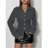imageSweatyRocks Womens Striped Button Down Slim Fit Shirt Long Sleeve Collar Work Blouse TopsBlack