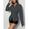 imageSweatyRocks Womens Striped Button Down Slim Fit Shirt Long Sleeve Collar Work Blouse TopsBlack