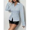 imageSweatyRocks Womens Striped Button Down Slim Fit Shirt Long Sleeve Collar Work Blouse TopsBlue