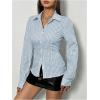 imageSweatyRocks Womens Striped Button Down Slim Fit Shirt Long Sleeve Collar Work Blouse TopsBlue