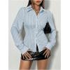 imageSweatyRocks Womens Striped Button Down Slim Fit Shirt Long Sleeve Collar Work Blouse TopsBlue