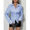 imageSweatyRocks Womens Striped Button Down Slim Fit Shirt Long Sleeve Collar Work Blouse TopsBlue and White