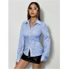 imageSweatyRocks Womens Striped Button Down Slim Fit Shirt Long Sleeve Collar Work Blouse TopsBlue and White