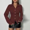 imageSweatyRocks Womens Striped Button Down Slim Fit Shirt Long Sleeve Collar Work Blouse TopsBurgundy