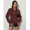 imageSweatyRocks Womens Striped Button Down Slim Fit Shirt Long Sleeve Collar Work Blouse TopsBurgundy