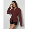 imageSweatyRocks Womens Striped Button Down Slim Fit Shirt Long Sleeve Collar Work Blouse TopsBurgundy