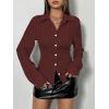 imageSweatyRocks Womens Striped Button Down Slim Fit Shirt Long Sleeve Collar Work Blouse TopsBurgundy