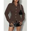 imageSweatyRocks Womens Striped Button Down Slim Fit Shirt Long Sleeve Collar Work Blouse TopsCoffee Brown