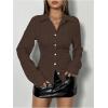 imageSweatyRocks Womens Striped Button Down Slim Fit Shirt Long Sleeve Collar Work Blouse TopsCoffee Brown