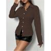 imageSweatyRocks Womens Striped Button Down Slim Fit Shirt Long Sleeve Collar Work Blouse TopsCoffee Brown