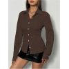 imageSweatyRocks Womens Striped Button Down Slim Fit Shirt Long Sleeve Collar Work Blouse TopsCoffee Brown