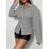 imageSweatyRocks Womens Striped Button Down Slim Fit Shirt Long Sleeve Collar Work Blouse TopsGrey